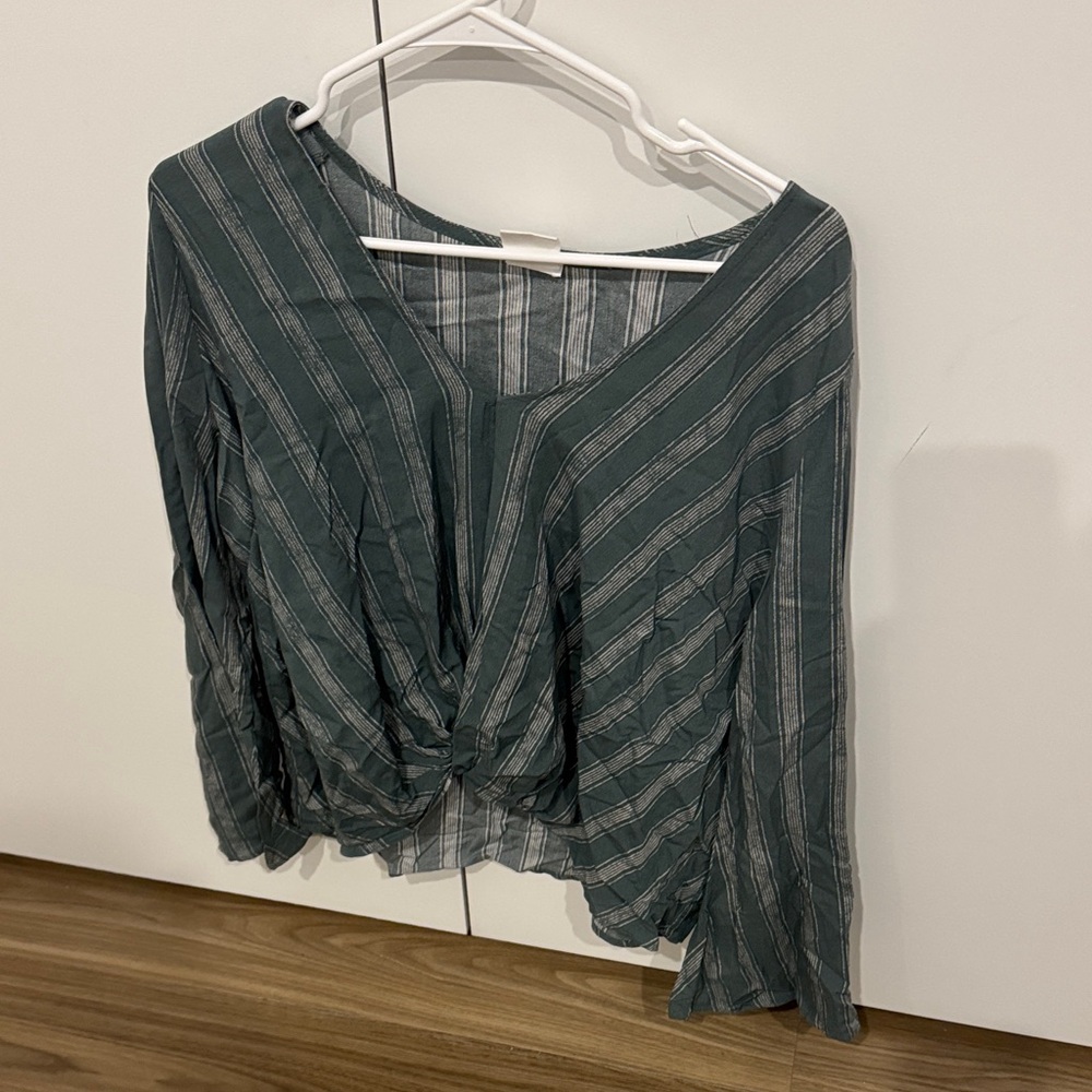 By Together Green Striped Twist-Front Blouse
